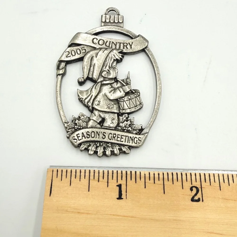 Country Christmas Ornaments Set 3 Silver Pewter Tone 2004 2005 Barn Bells